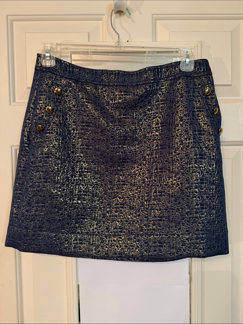 Banana Republic Blue Metallic Textured Mini Skirt with Gold Buttons